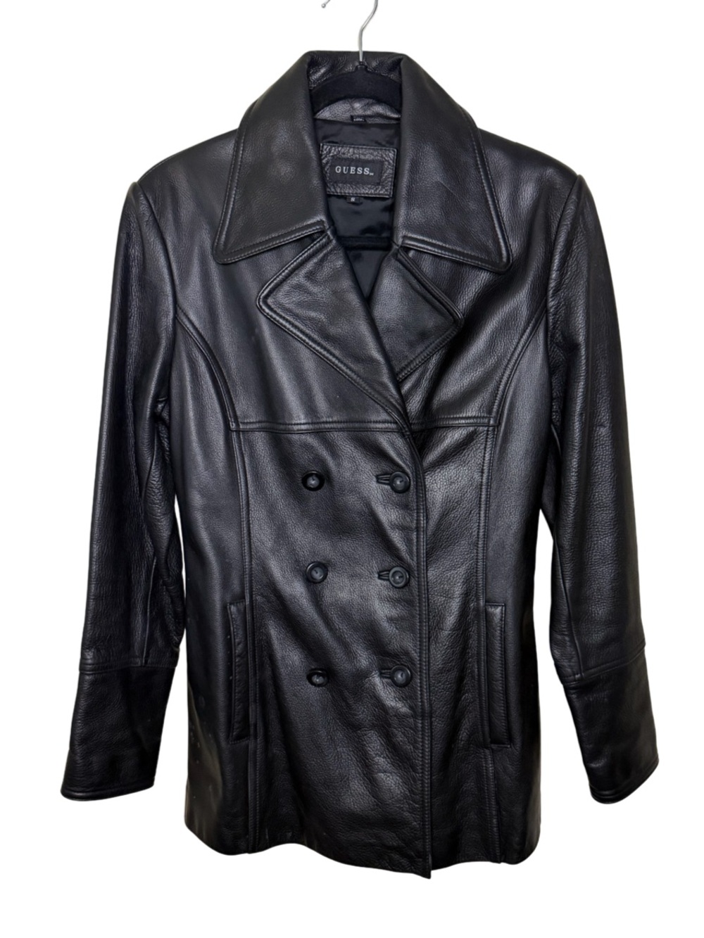 Vintage GUESS Genuine Leather Double-Breasted Peacoat Jacket Small